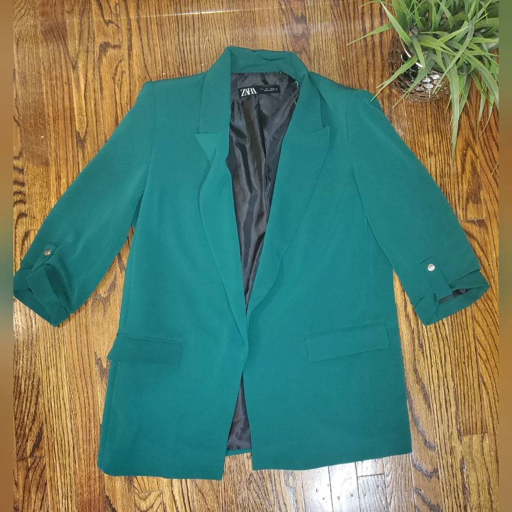 Zara Women's Green Blazer 3/4 Sleeve Size L - Picture 5 of 11